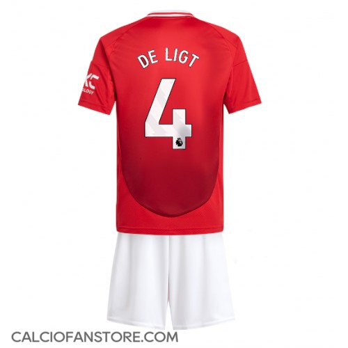 Maglia Calcio Manchester United Matthijs de Ligt #4 Prima Divisa Bambino 2024-25 Manica Corta (+ pantaloncini)